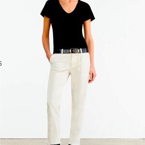 Nili Lotan “Jenna” Pant. Cream colored chic pant, stylish pockets, and a raw hem